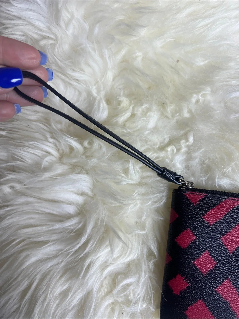 Coach Black Wristlet with Red Geometric Print